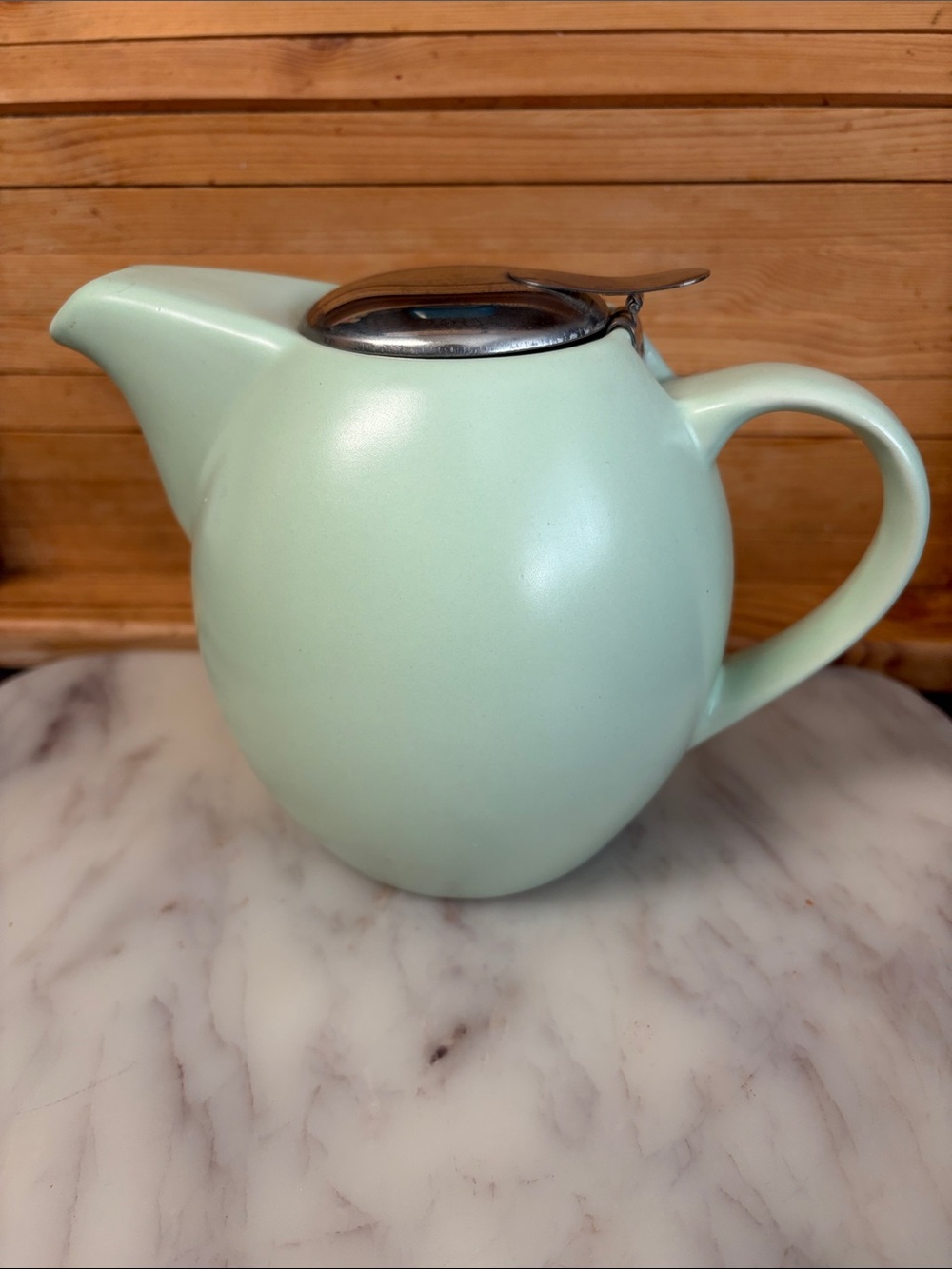Mint Green Ceramic Teapot with Stainless Steel Lid - Elegant Everyday Pourer